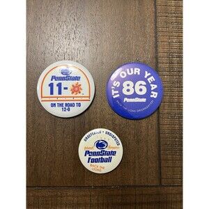 3 VTG Penn State 1986 Fiesta Bowl Buttons Pins vs Miami Hurricanes CHAMPS PSU
